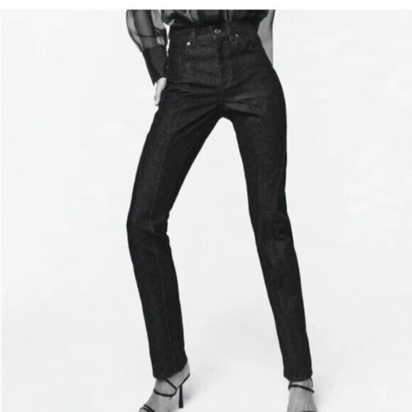 Zara The Panelled Slim High Rise Black Jeans Size 0 - Picture 1 of 10